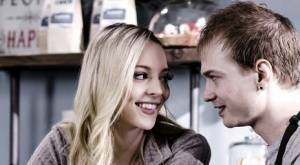 Young blonde Lily Larimar has sex with a guy while they're working in cafe on girlsfollowers.com